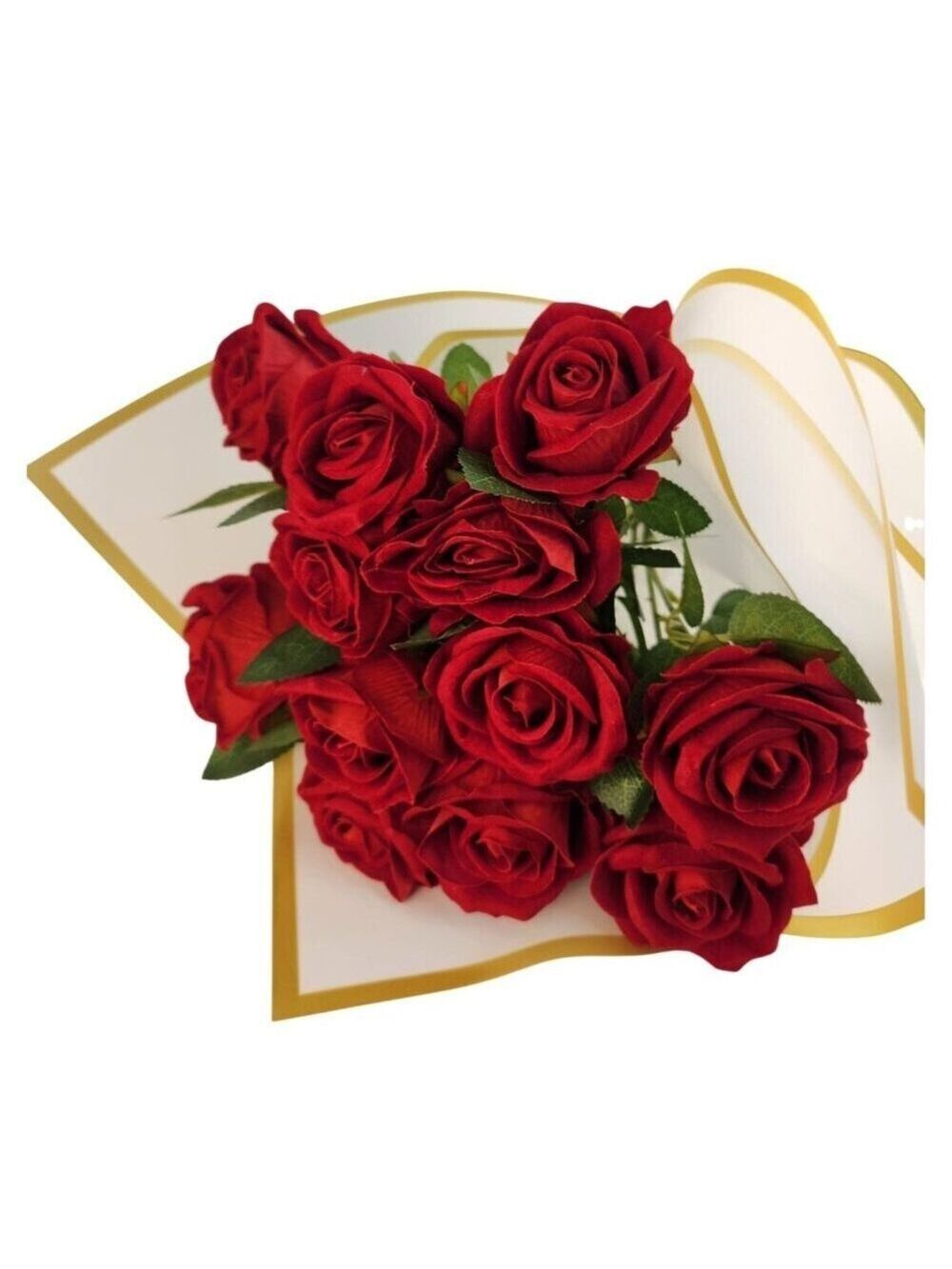 Hand Tied Dozen Red Velvet Roses Artificial Bouquet Valentine Gift Romantic Deco